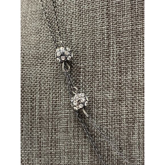 Gunmetal Gray Crystal Ball Station Beaded Long Necklace Dainty - Picture 4 of 9